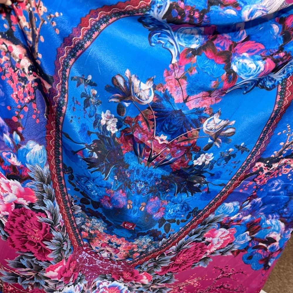 NWT Boston Proper Embellished Blue w/Pink Floral Maxi Dress w/Belt Camilla Vibe - Picture 9 of 16